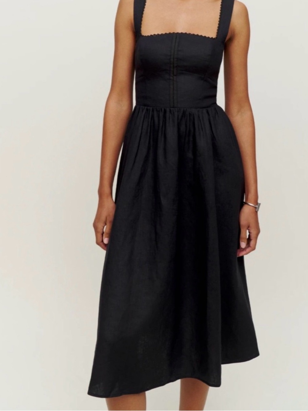 Reformation Tagliatelle Linen Black Square-neck Dress